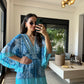 Blue Floral Chiffon Ruffle Dress With Elastic Waist
