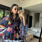 Black Floral Chiffon Dress With Ruffles & Lace
