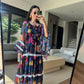 Black Floral Chiffon Dress With Ruffles & Lace
