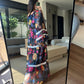 Black Floral Chiffon Dress With Ruffles & Lace