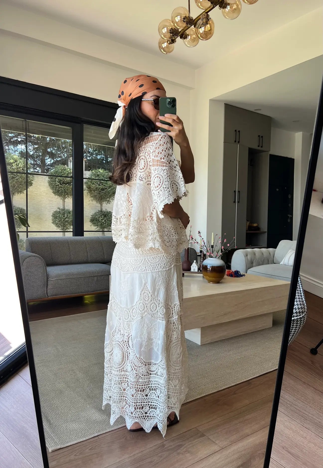 Boho Beige Indian Crochet Skirt Set