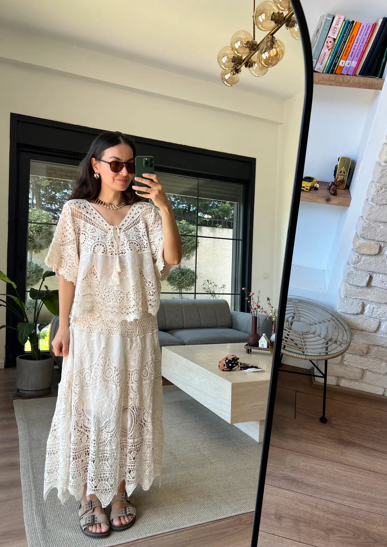 Boho Beige Indian Crochet Skirt Set