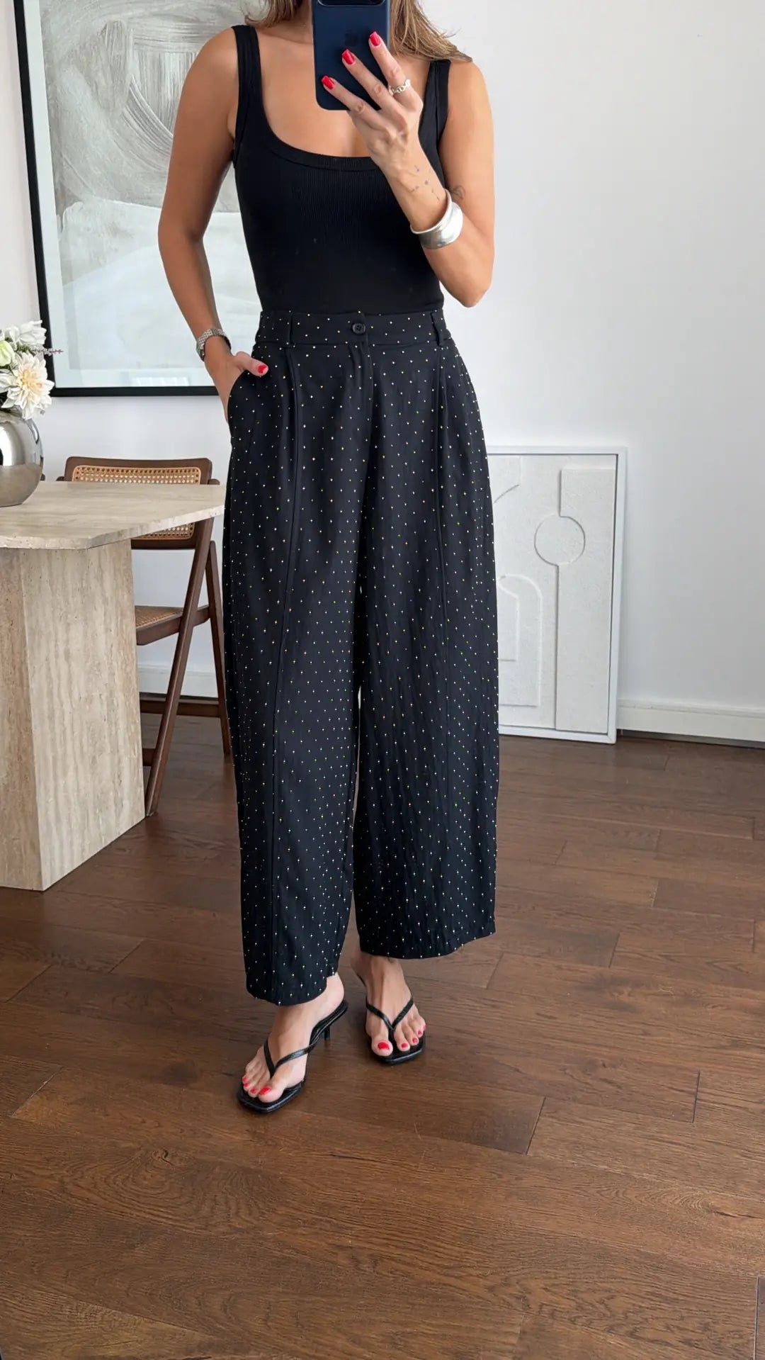 Black Studded High-Waist Palazzo Pants