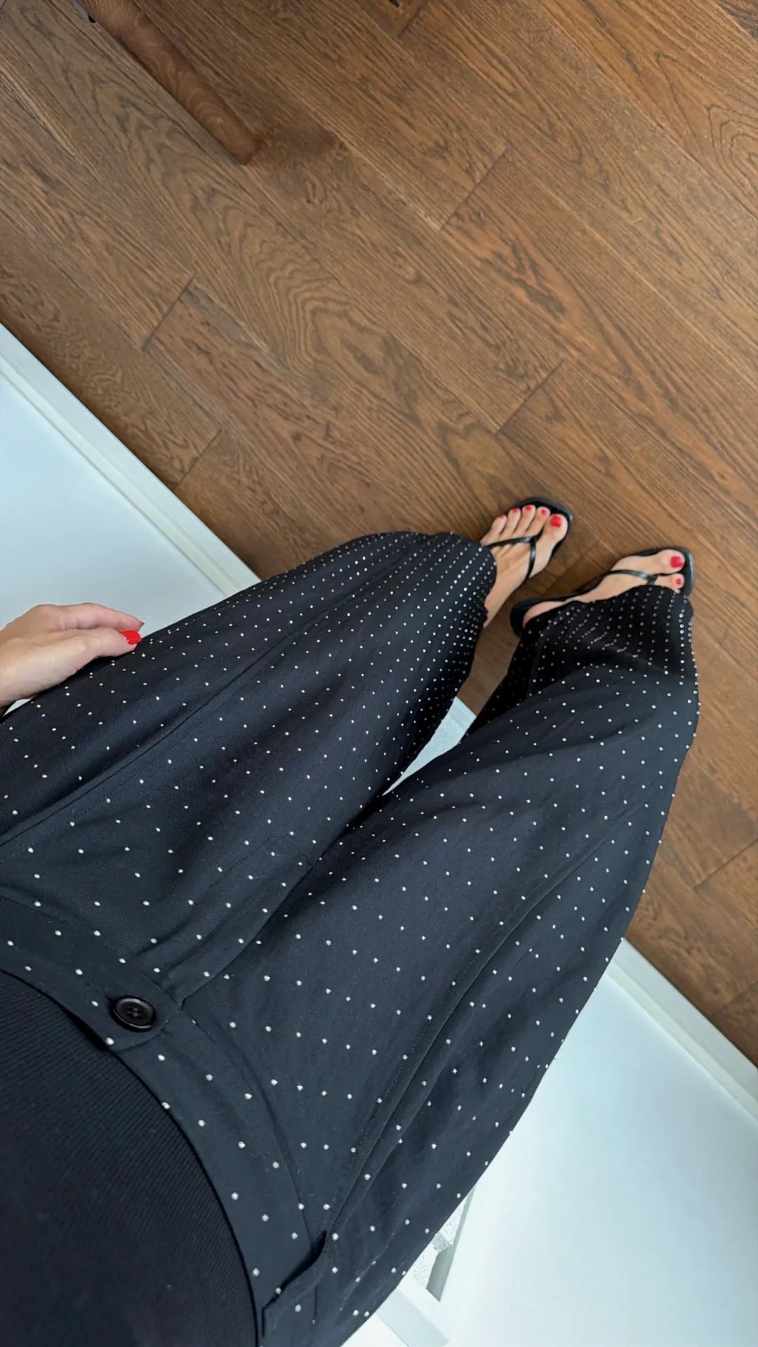 Black Studded High-Waist Palazzo Pants