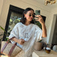 White Floral Crochet Long Blouse