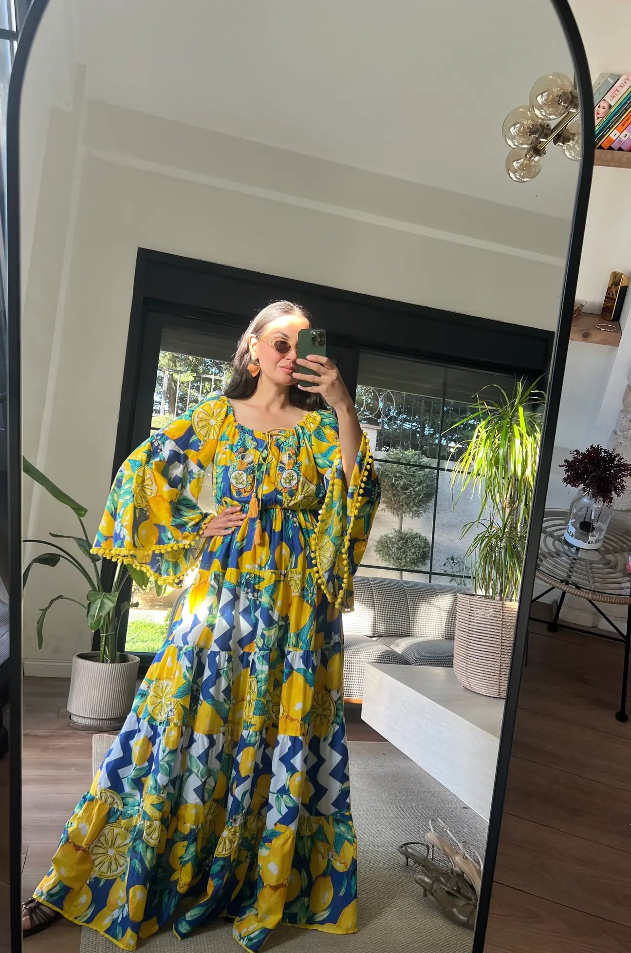 Antica Sartoria Blue Lemon Dress With Handmade Embroidery Beads