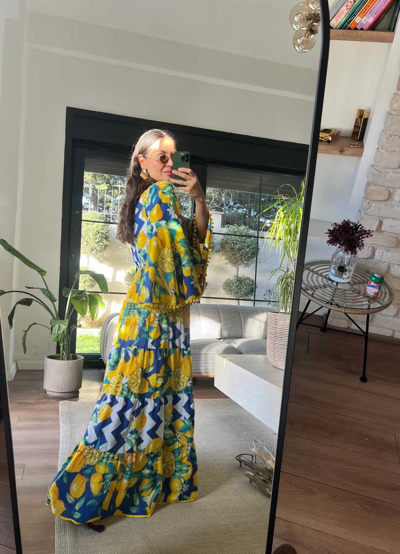 Antica Sartoria Blue Lemon Dress With Handmade Embroidery Beads