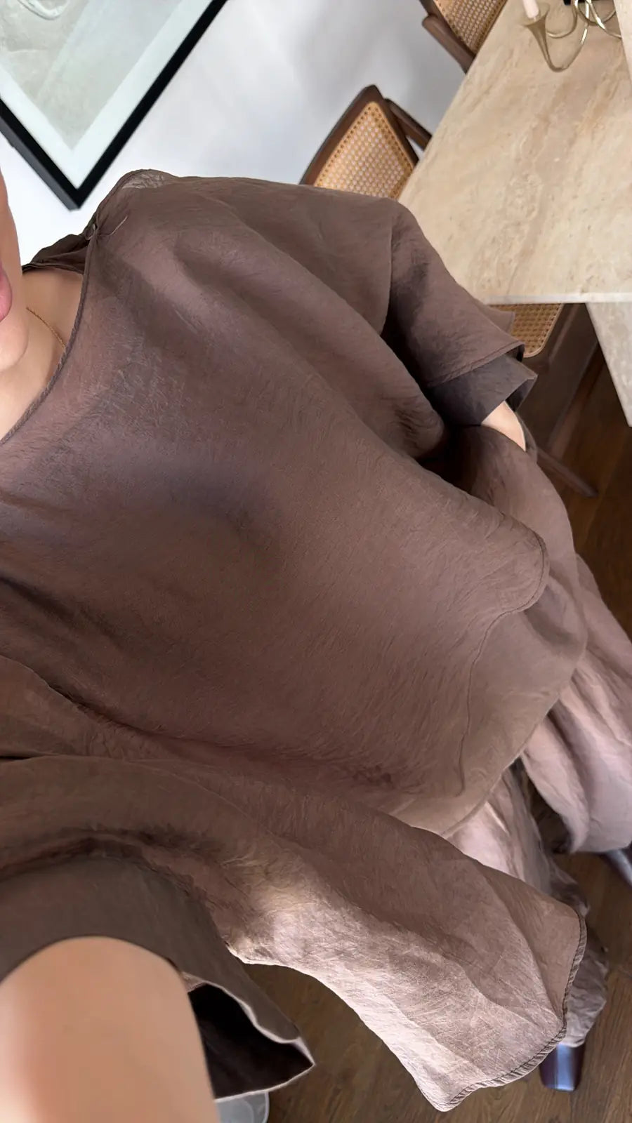 Brown Chiffon Cape Blouse