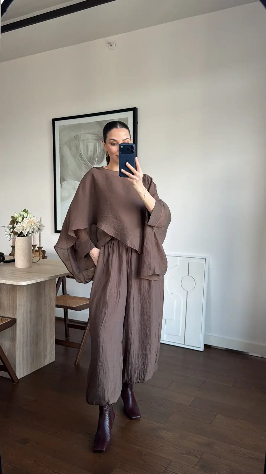 Brown Boho Balloon Chiffon Inlined Pants