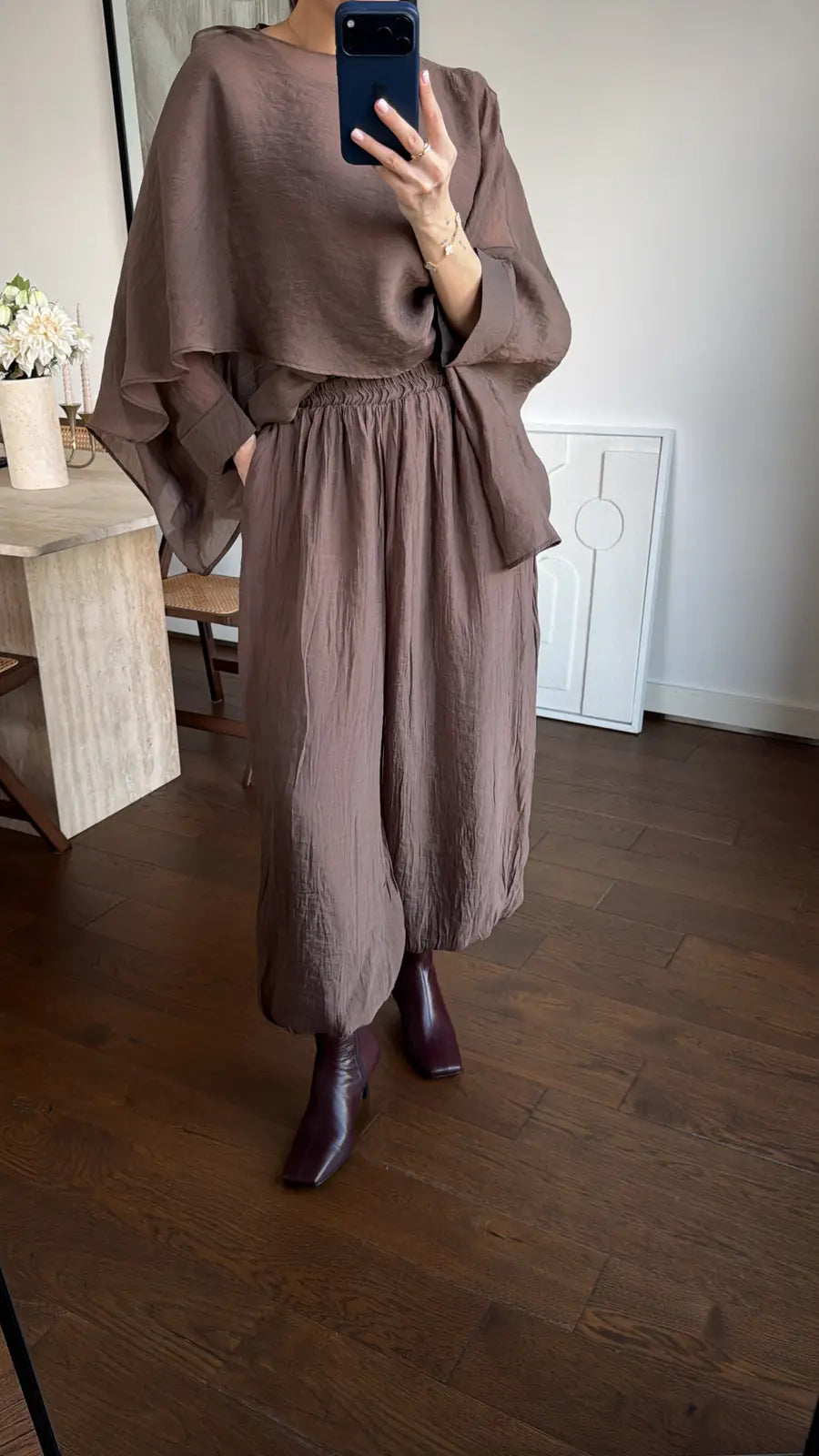 Brown Boho Balloon Chiffon Inlined Pants