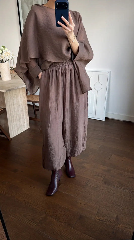 Brown Boho Balloon Chiffon Inlined Pants