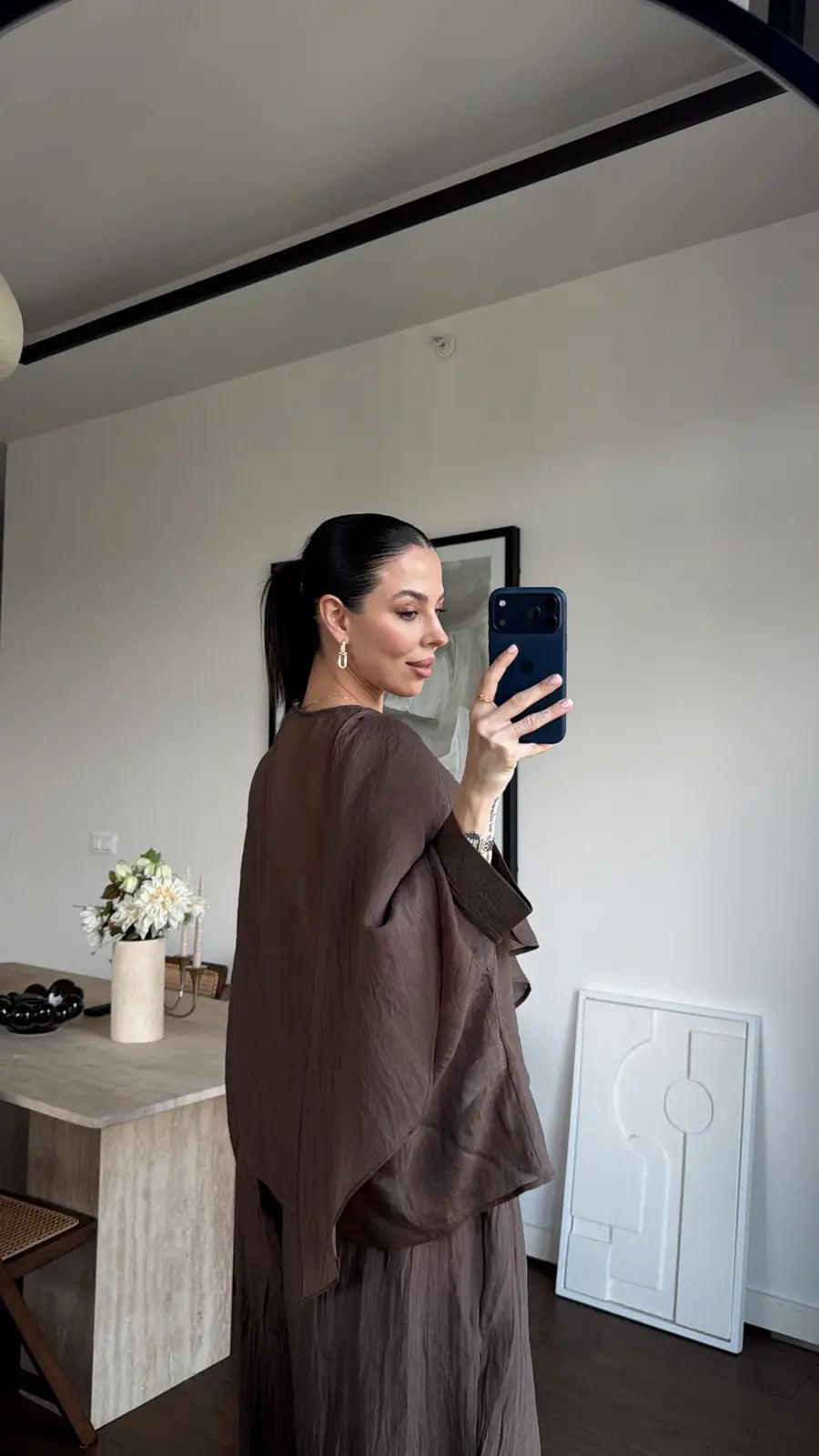 Brown Chiffon Cape Blouse