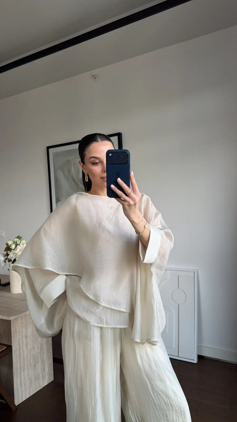 Stone Chiffon Cape Blouse