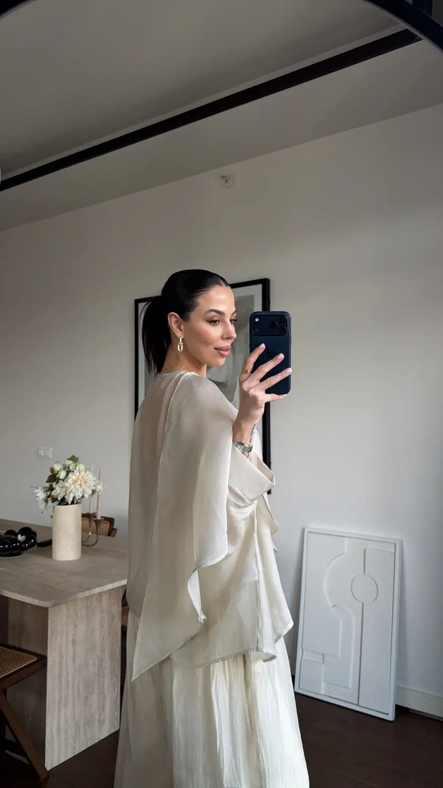 Stone Chiffon Cape Blouse