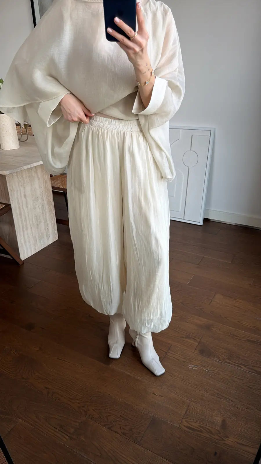 Beige Boho Balloon Chiffon Inlined Pants