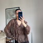 Brown Ruffles V Neck Blouse