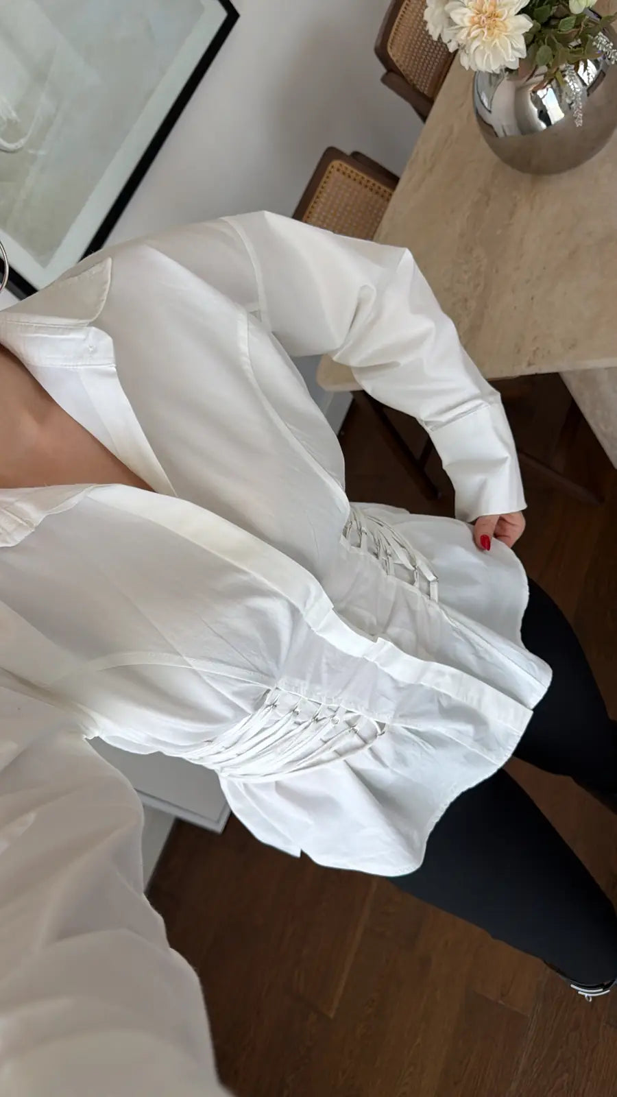 White Corset Shirt With Ties
