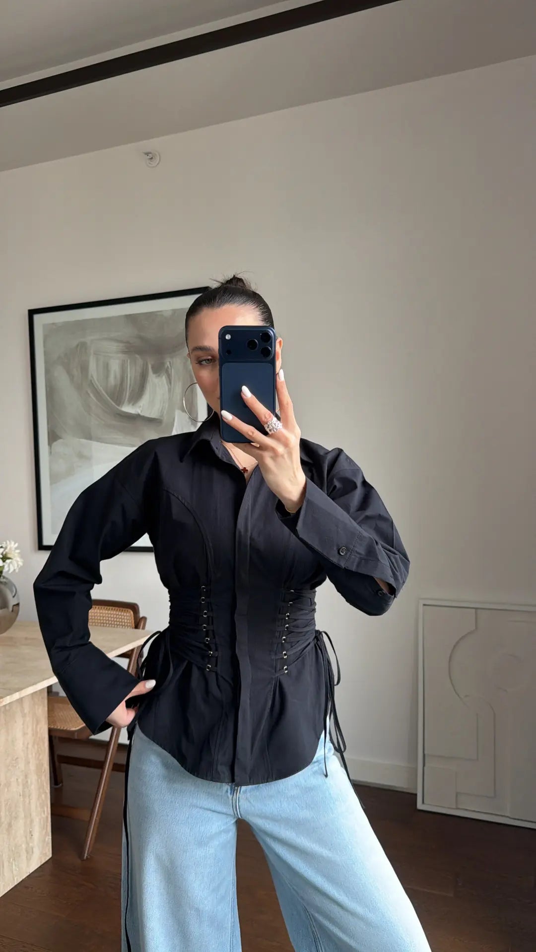 Black Corset Shirt With Ties