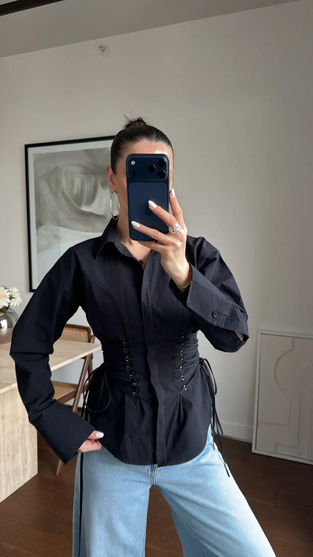 Black Corset Shirt With Ties