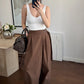 Brown Draped Wrap Gabardine Pants