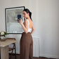 Brown Draped Wrap Gabardine Pants