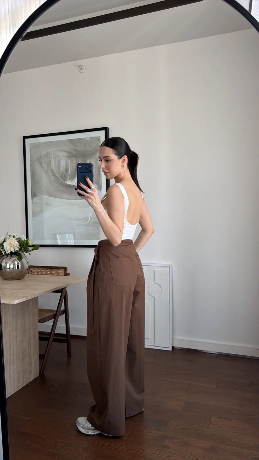 Brown Draped Wrap Gabardine Pants
