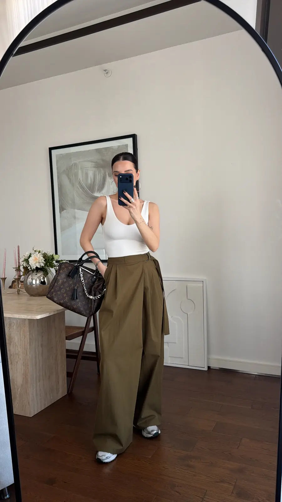Olive Draped Wrap Gabardine Pants