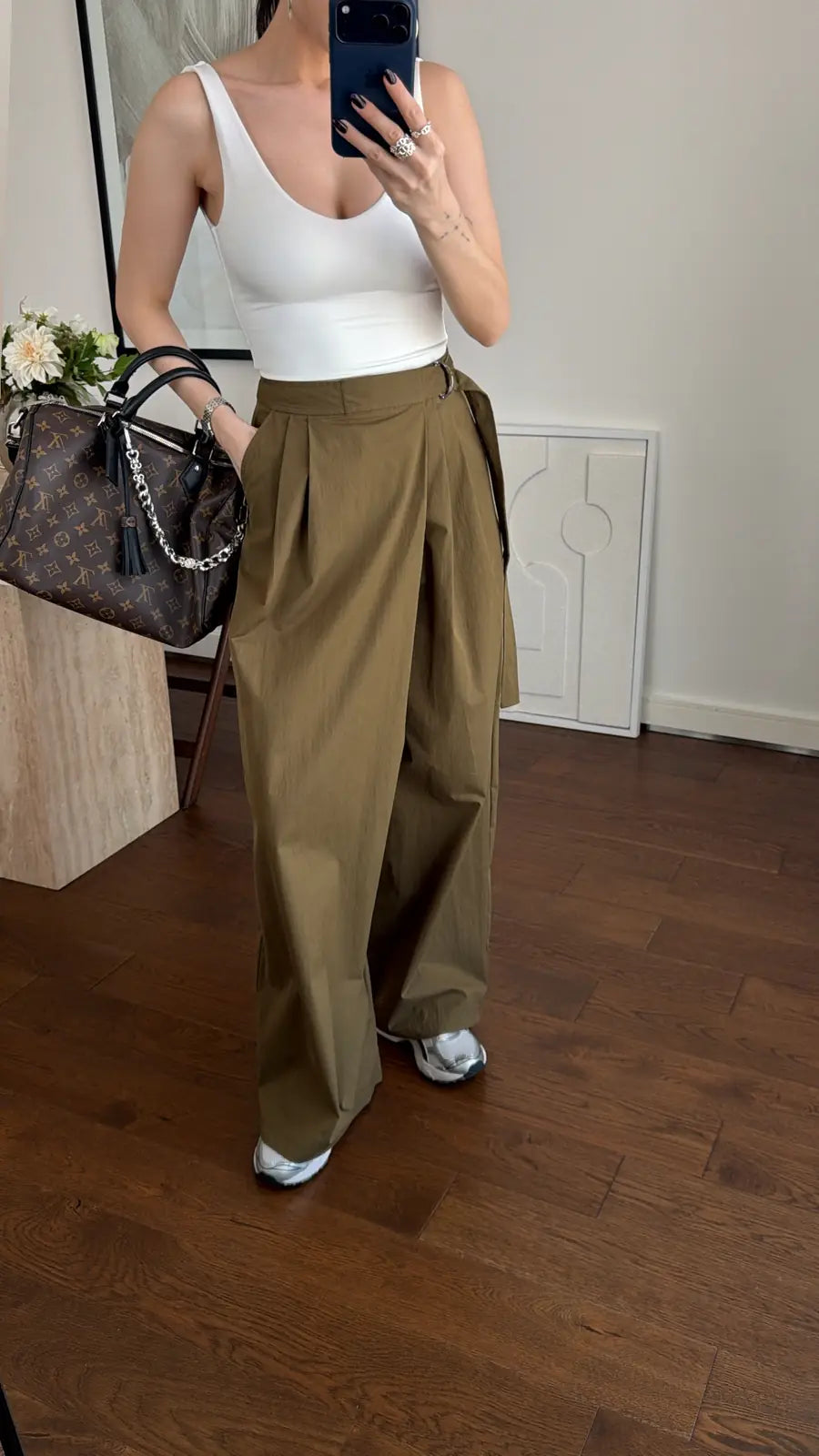 Olive Draped Wrap Gabardine Pants