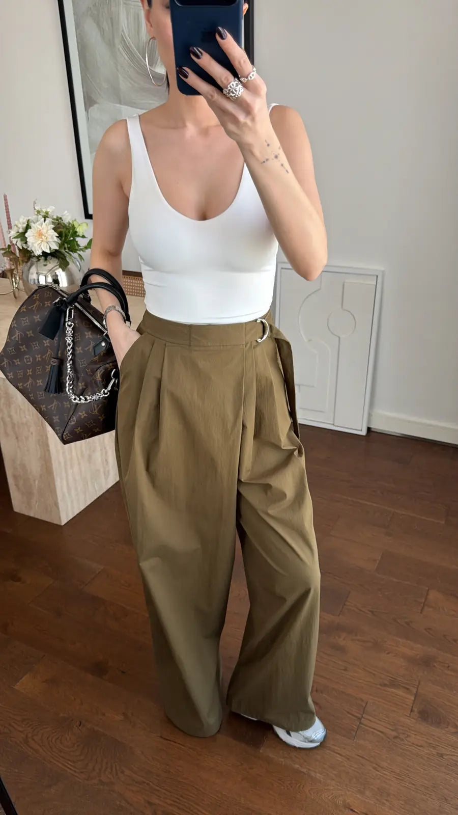 Olive Draped Wrap Gabardine Pants
