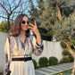 Black Leaves Shirt Dress With Belt