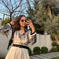 Black Leaves Shirt Dress With Belt
