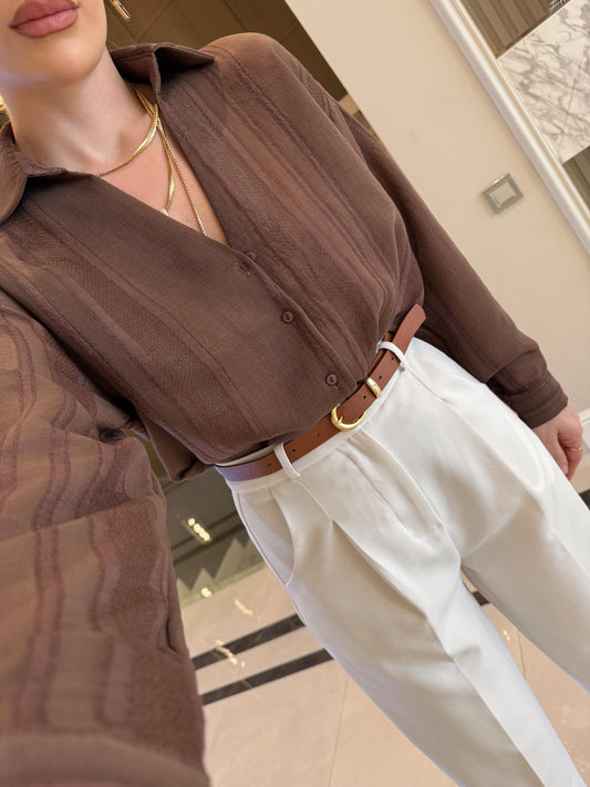 Brown Striped Linen Shirt