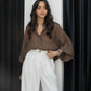 Brown Oversized 3/4 Sleeve Shirt