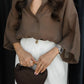 Brown Oversized 3/4 Sleeve Shirt