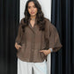 Brown Oversized 3/4 Sleeve Shirt
