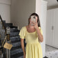 Yellow Puff Off-Shoulder Sleeves Dress