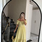 Yellow Puff Off-Shoulder Sleeves Dress