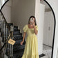 Yellow Puff Off-Shoulder Sleeves Dress
