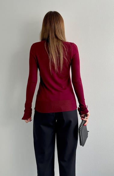 Maroon Basic Top With Golden Buttons