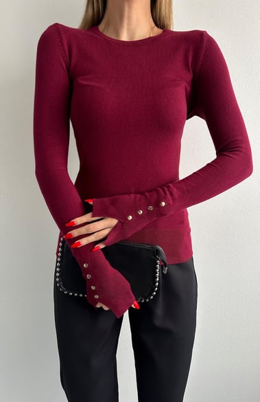 Maroon Basic Top With Golden Buttons
