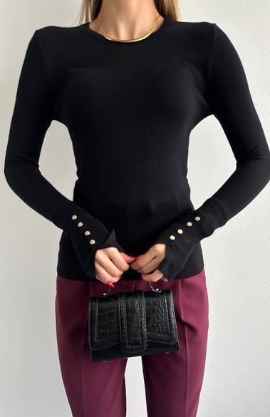 Black Basic Top With Golden Buttons