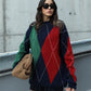 Red X Green Rhombus Navy Pullover