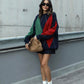 Red X Green Rhombus Navy Pullover
