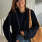Navy Round Neck Stitch Pullover