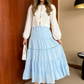 Baby Blue Stripy Flowy Skirt