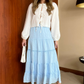 Baby Blue Stripy Flowy Skirt