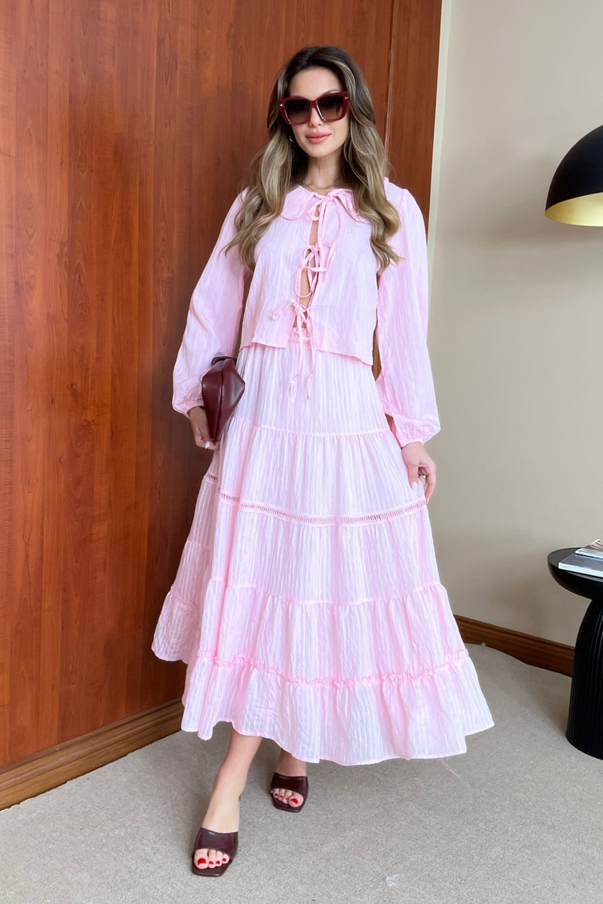 Pink Stripy Flowy Skirt