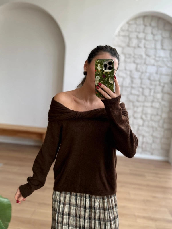 Brown Twist Shoulder Pullover