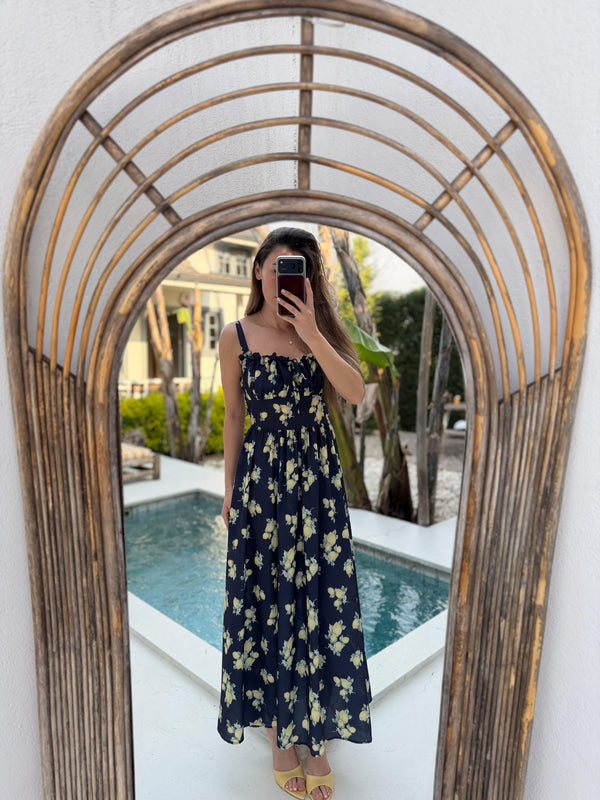 Navy Lemon Dress With A Side Slit