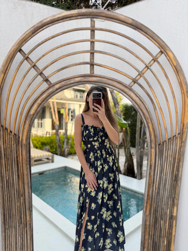 Navy Lemon Dress With A Side Slit